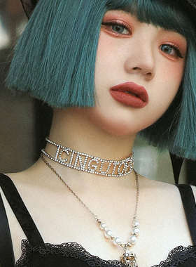 水钻闪亮字母锁骨链欧美闪亮项链