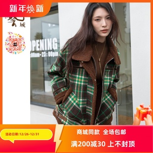 百搭绿格保暖大衣棉服外套N4W019 专柜冬时尚 ART艺域女装 正品