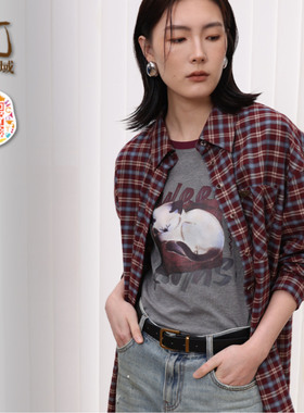 ART艺域女装正品专柜2025秋猫印花撞色短袖T恤可爱休闲上衣Q3T018