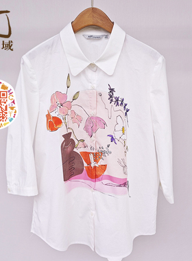 ART艺域女装正品专柜2026春新款休闲百搭印花中长绣衬衫R1C026B