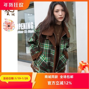 ART艺域女装正品专柜冬时尚百搭绿格保暖大衣棉服外套N4W019
