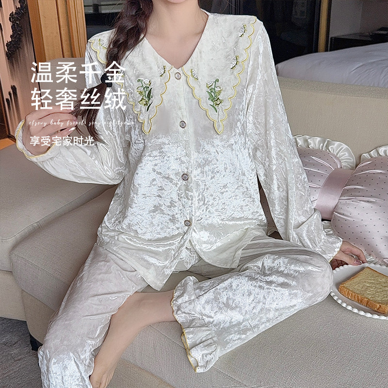 金丝绒睡衣女高级感开衫家居服