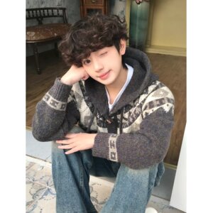 牛角扣连帽毛衣外套B39-68图片