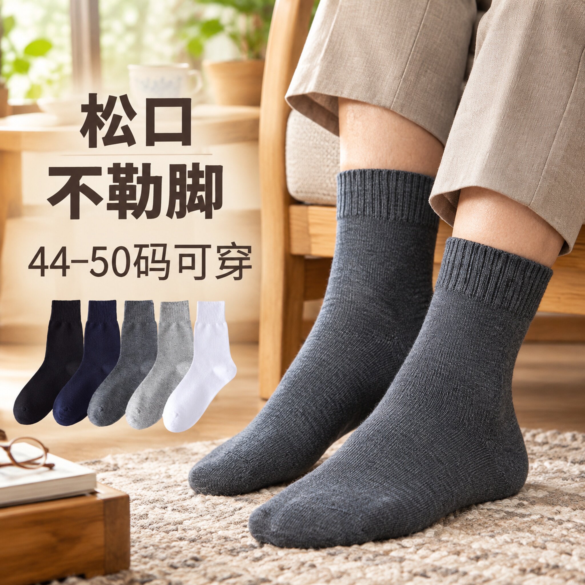中老年人松口袜子不勒脚春夏老人袜男宽口棉肿脚大码宽松舒适薄款