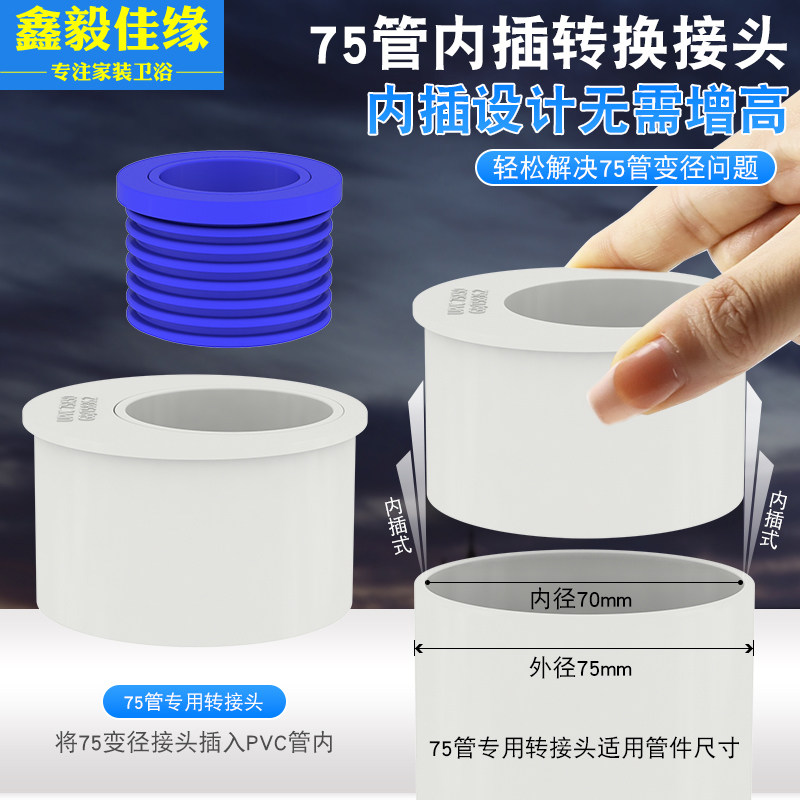 pvc75内插变50/46排水管配件直接补心转接头下水管件内外大小头