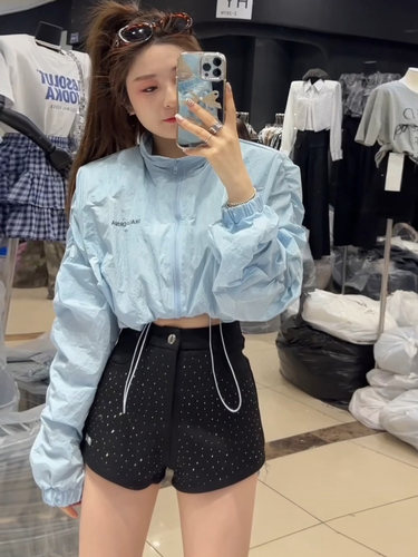 立领洋气褶皱堆堆袖防晒服短外套