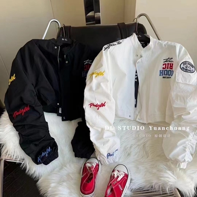 字母刺绣贴标立领棒球服短外套女