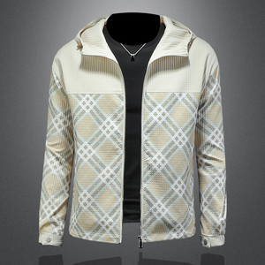 2026春季新款男士连帽格子拼接夹克 QT212-货号F7772-P175 镂空图，男装夹克，钱塘2010-1