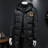 7410冬季中长款羽绒服男连帽白鸭绒袖标保暖外套P300，男装羽绒服，钱塘2010-1