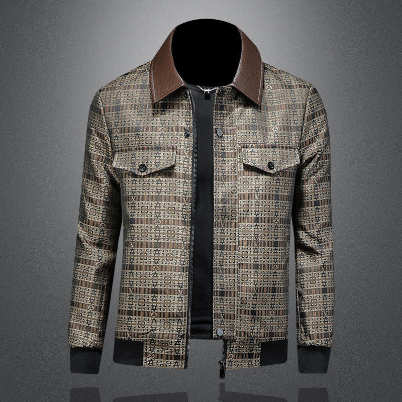 2026春季新款皮领拼接老钱风夹克QT212-货号F7780-P225镂空图，男装夹克，钱塘2010-1