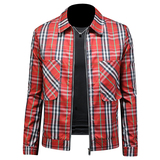 2026春季新款男士翻领格子夹克QT212-货号F7775-P185镂空图，男装夹克，钱塘2010-1