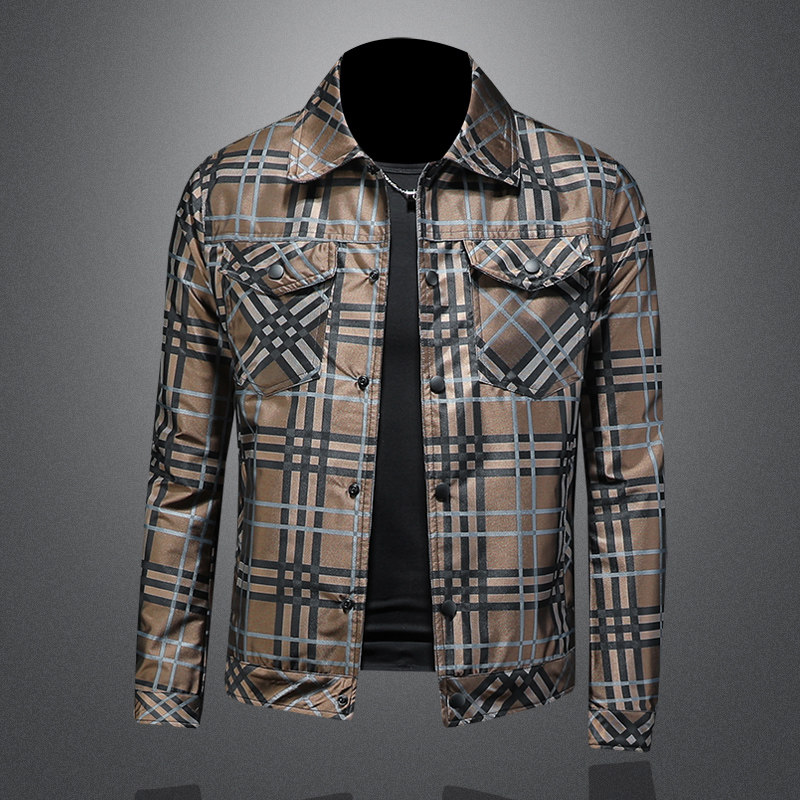 2026春季新款男士翻领格子夹克QT212-货号F7782-P225镂空图，男装夹克，钱塘2010A