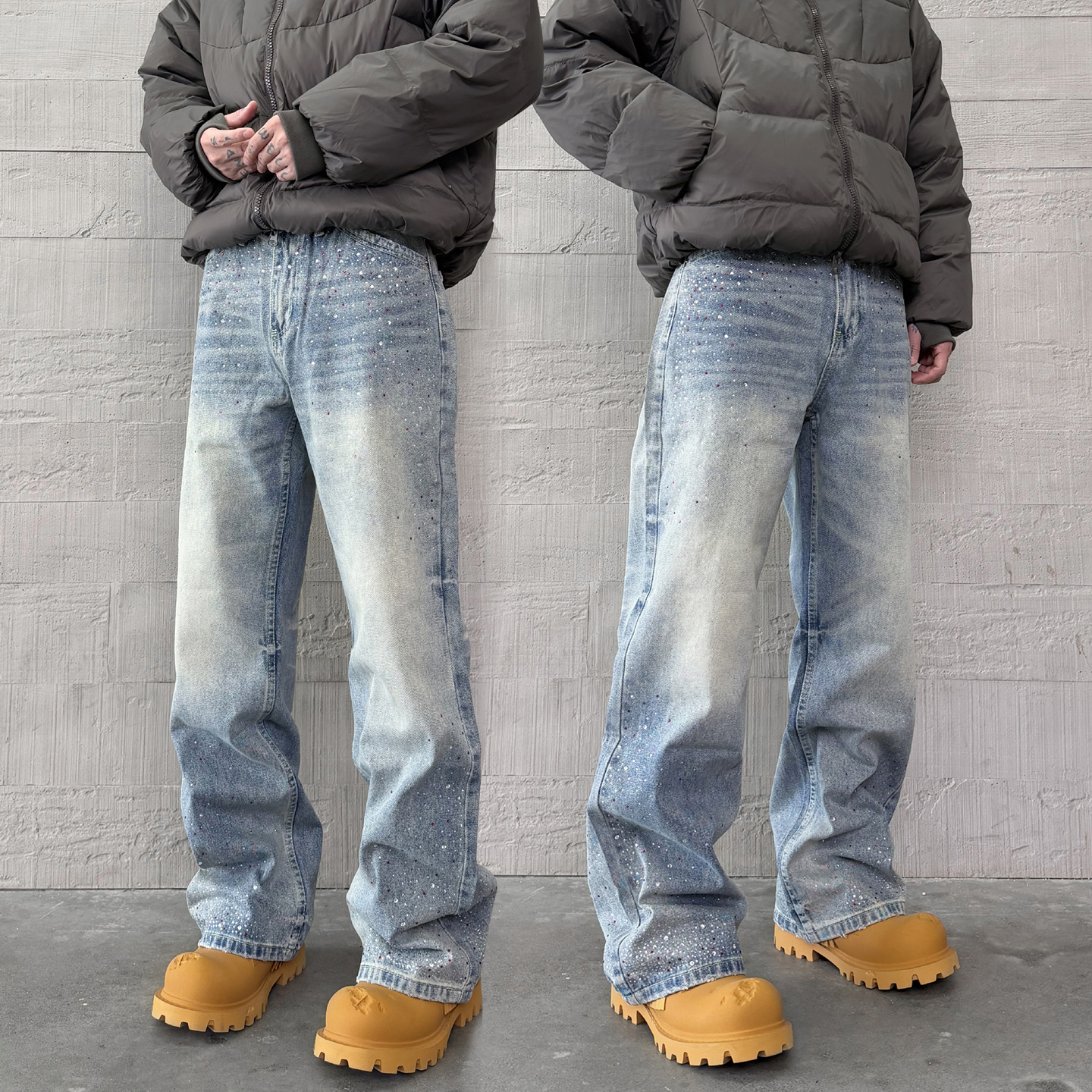 美式街头烫钻男女休闲高街牛仔裤