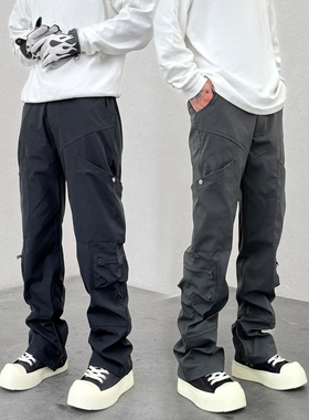 KISSNATE潮牌美式机能口袋工装脚口拉链休闲裤秋冬男VIBE街头长裤