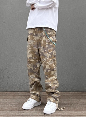 KISSNATE潮牌沙漠迷彩口袋垂感工装裤男女伞兵户外机能战术休闲裤