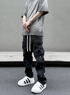 KISSNATE美式高街抽绳口袋VIBE户外机能尼龙长裤排扣休闲拉链裤男