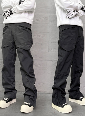 KISSNATE秋冬休闲直筒微喇铠甲剑型口袋拉链拼接立体户外机能裤男