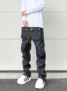 KISSNATE高街VIBE多口袋机能户外工装长裤休闲裤男女款裤脚排扣裤