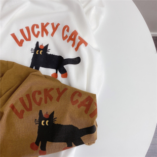 printed Cat Tee圆领小黑猫印花减龄轻薄竹节棉T恤 Joints Bamboo