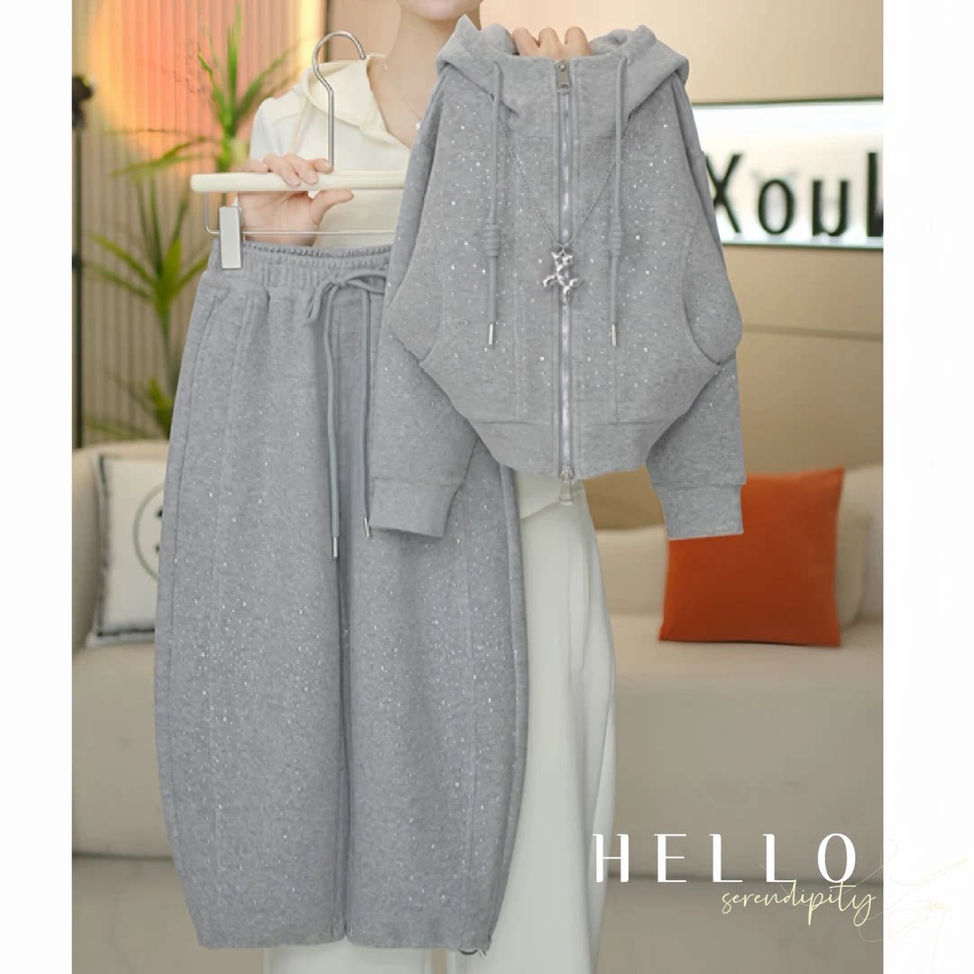 女童春装连帽卫衣套装儿童春秋季慢满天星烫钻运动两件套女宝新款