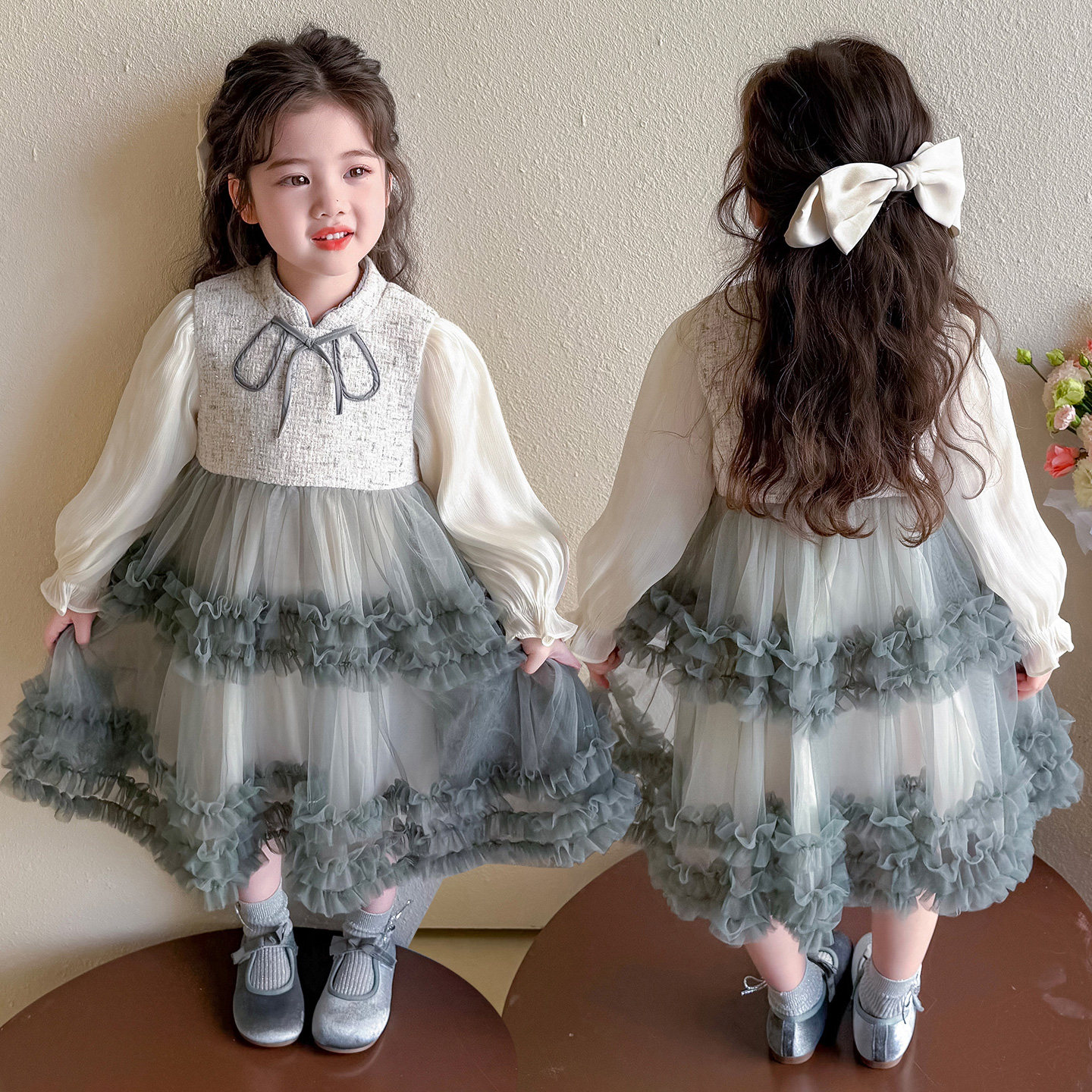 韩版女童洋气小香风网纱连衣裙2026新款儿童春装公主裙女宝宝裙子