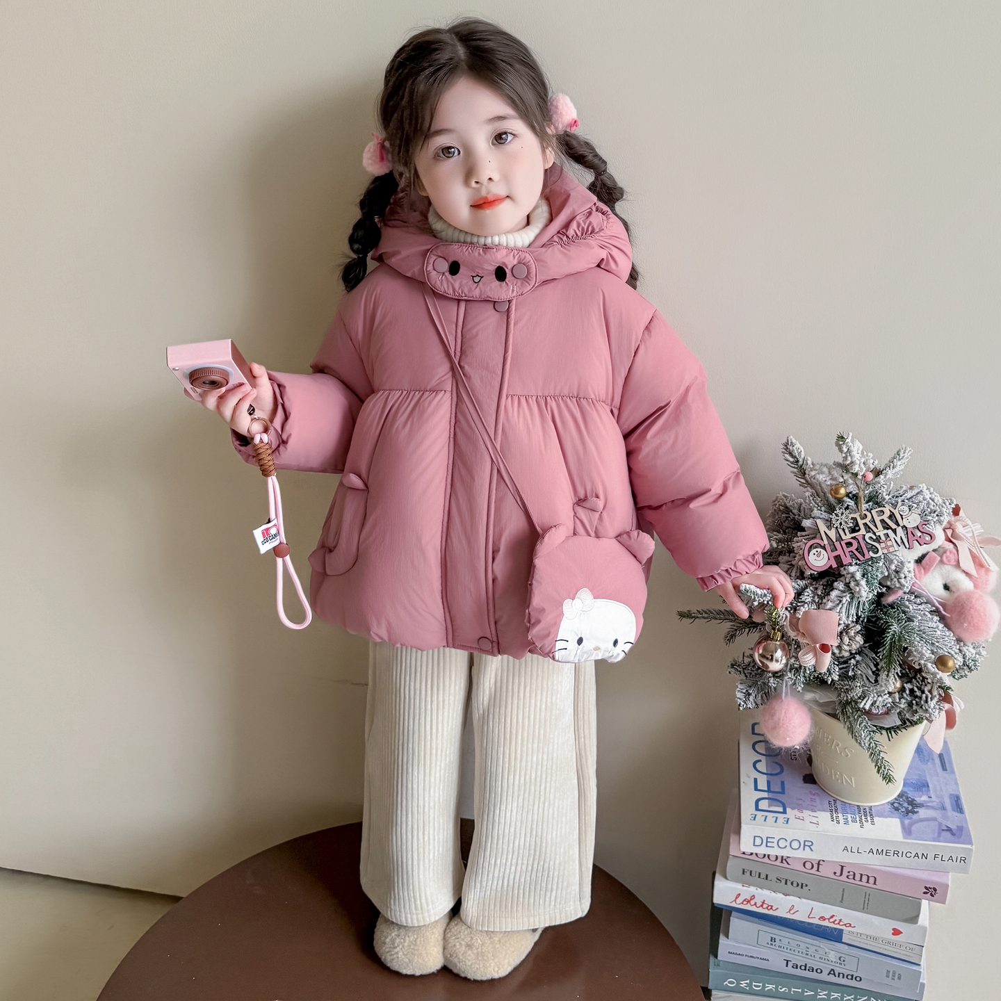 小女孩可爱猫咪连帽棉服冬季2025新款儿童洋气加厚女宝宝休闲棉衣