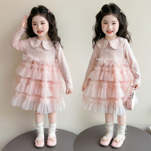 女童连衣裙春季2026新款儿童洋气爱心花边娃娃领纱裙女宝宝公主裙