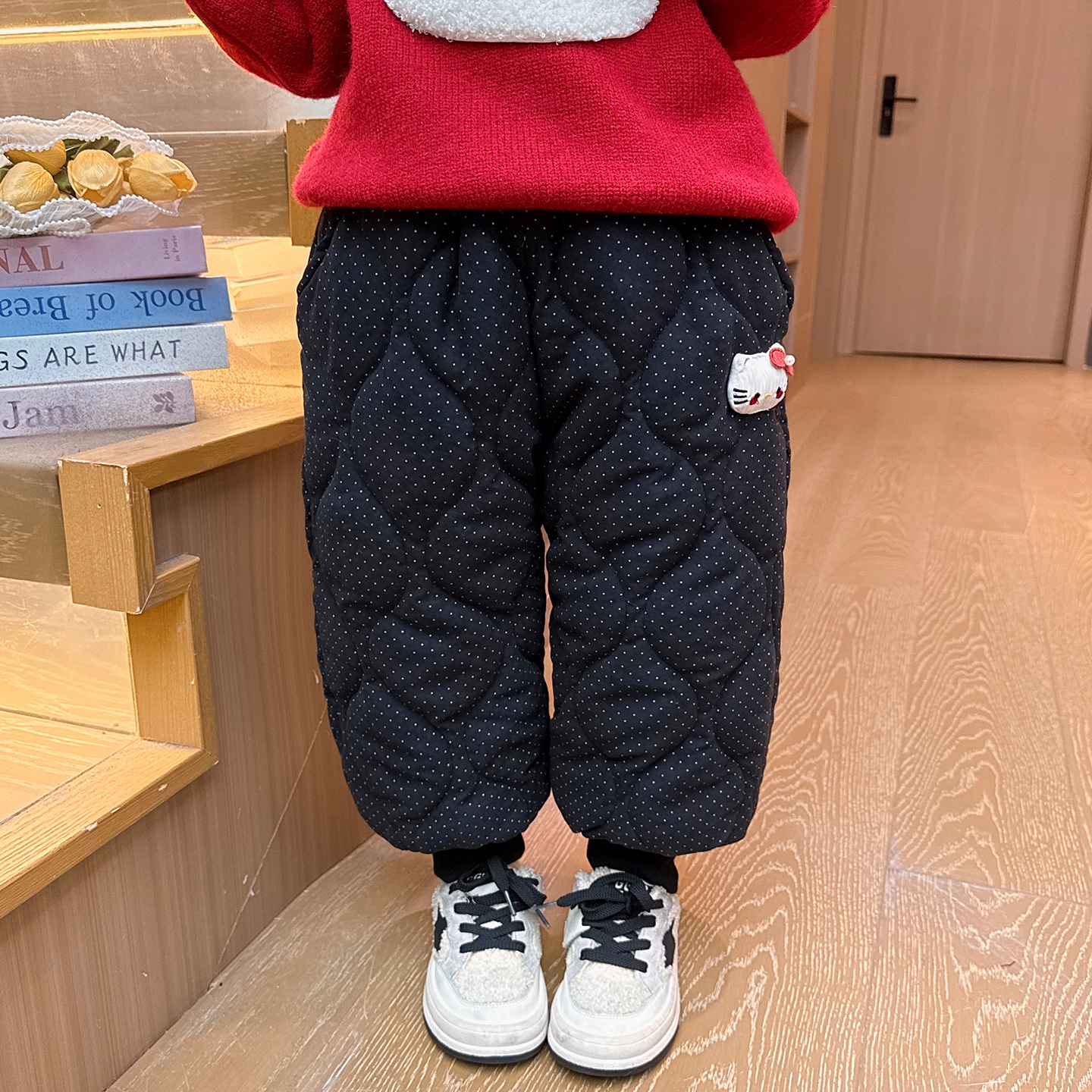 女宝宝冬装时尚小波点猫咪棉裤潮