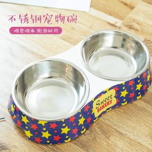 狗碗狗食盆双排双层密胺不锈钢碗泰迪比熊食碗宠物碗狗狗用品饭碗