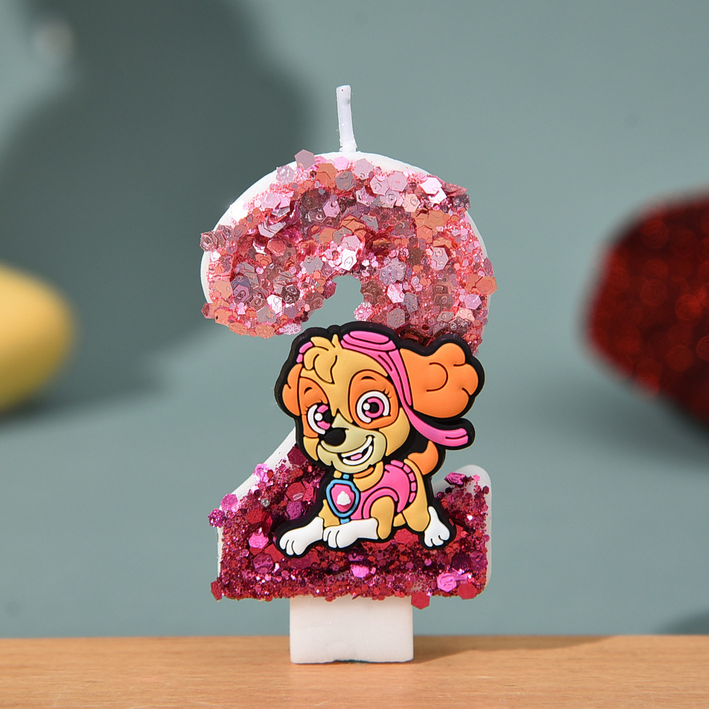 汪汪队数字拼色蜡烛生日庆生周岁蛋糕插件创意卡通可爱亮片蜡烛