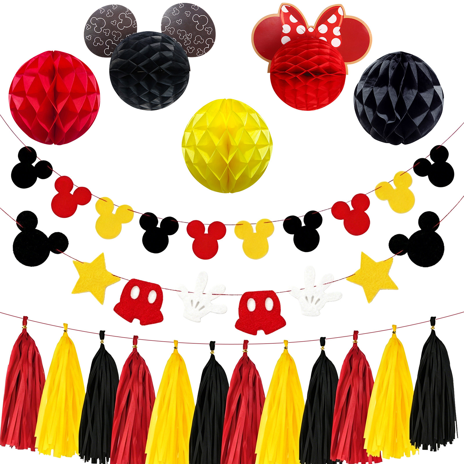 米老鼠米奇主题生日派对装饰套装横幅流苏蜂窝纸花球场景布置用品