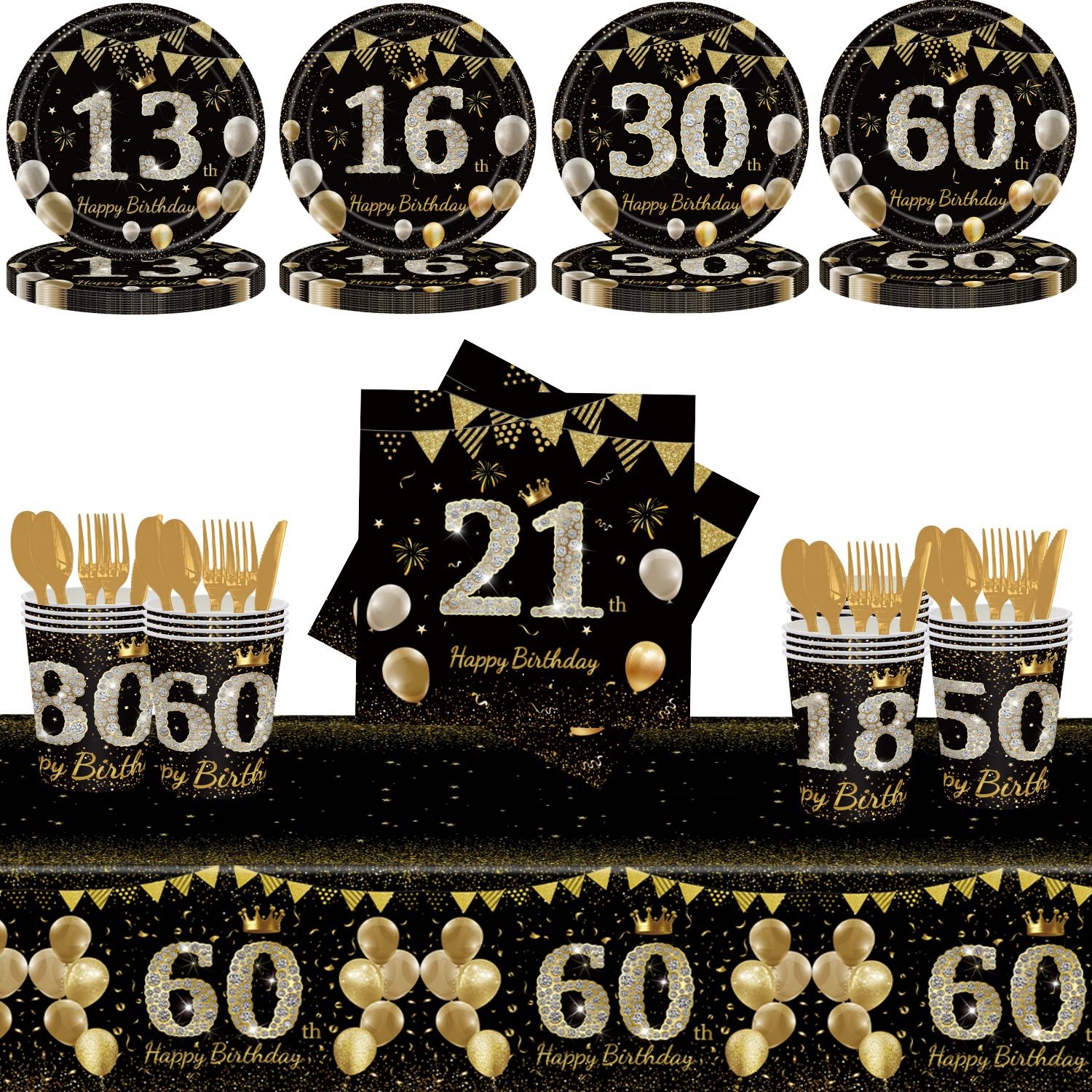 黑金30岁50岁60岁生日纸盘纸杯桌布餐具周岁庆祝布置一次性餐盘,节庆用品/礼品,节日装扮用品,淘宝优惠券,粉丝福利购,淘宝优惠卷