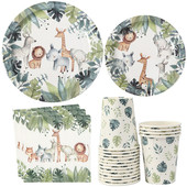丛林动物派对餐具套装 shower one纸盘纸杯纸巾baby 生日装 饰wild
