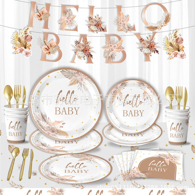 babyshower花朵餐盘婴儿洗礼