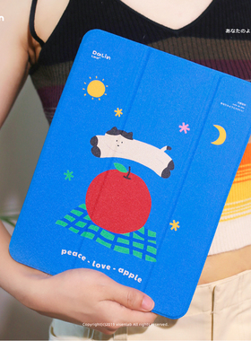 大林男孩原创插画「苹果系列」蚕丝纹耐脏皮革亚克力平板壳适用ipad10.9苹果2024pro10代11寸air4/5/6保护壳