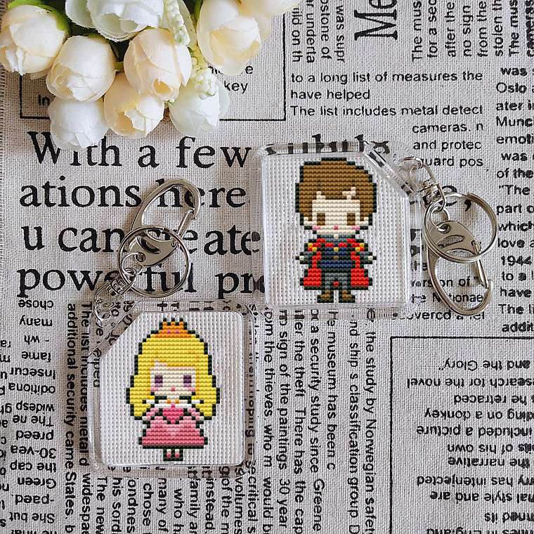 法国dmc十字绣材料包 钥匙扣 双面 情侣 童话系列 睡美人与王子