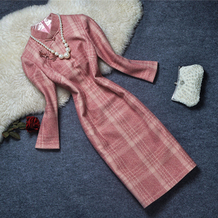 2023冬装新款文艺风格子长袖短款改良旗袍