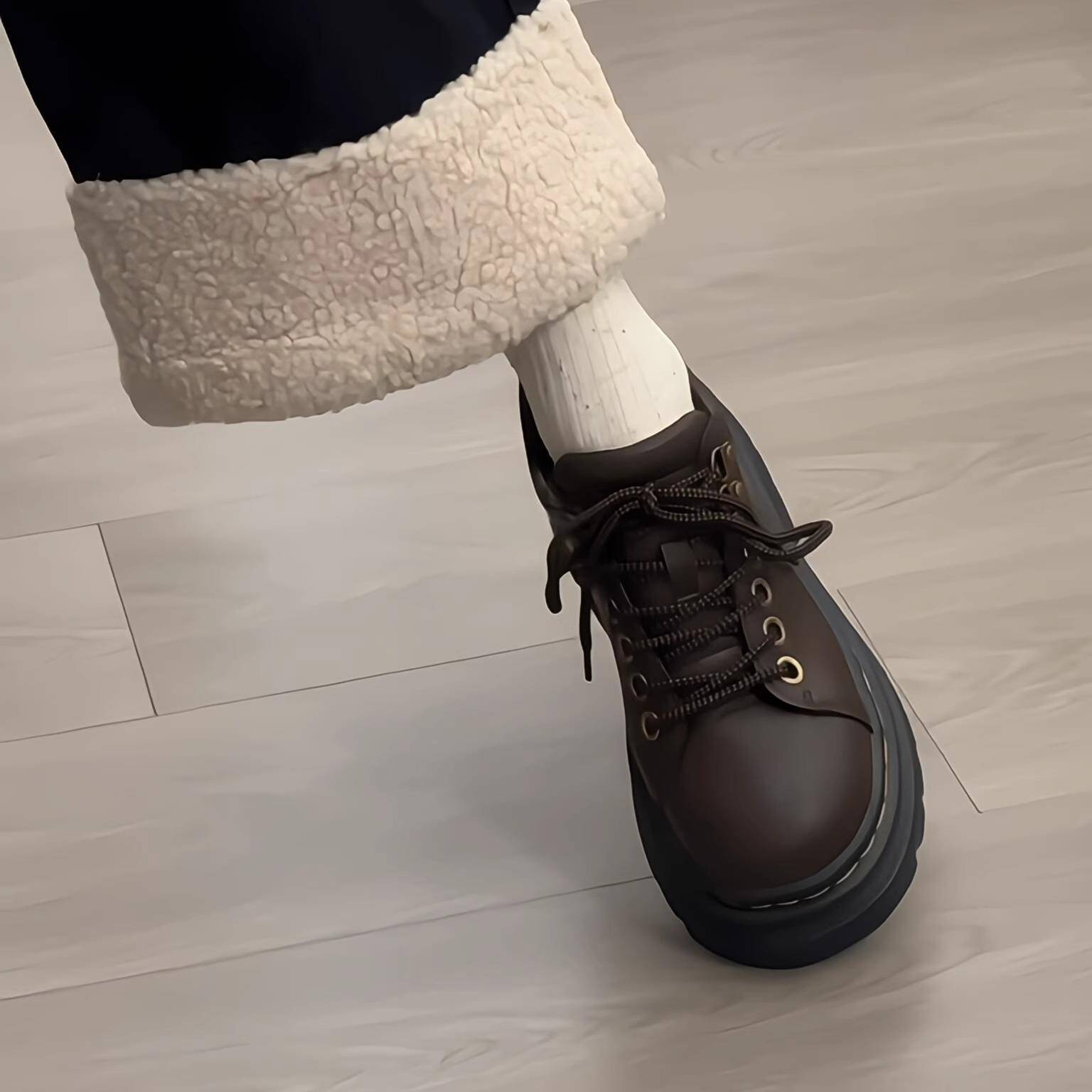 厚底圆头系带小皮鞋女2025新款春秋百搭英伦风复古增高乐福鞋单鞋