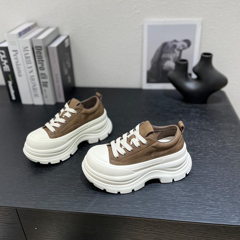 2025秋季新款小个子7cm轻便厚底皮面休闲英伦风时尚女百搭松糕鞋