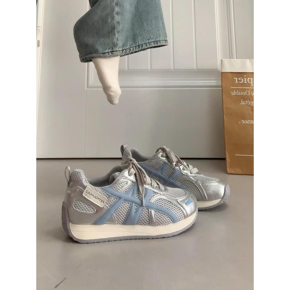 复古网面透气德训阿甘鞋女2025春夏新款厚底休闲百搭运动鞋显脚小