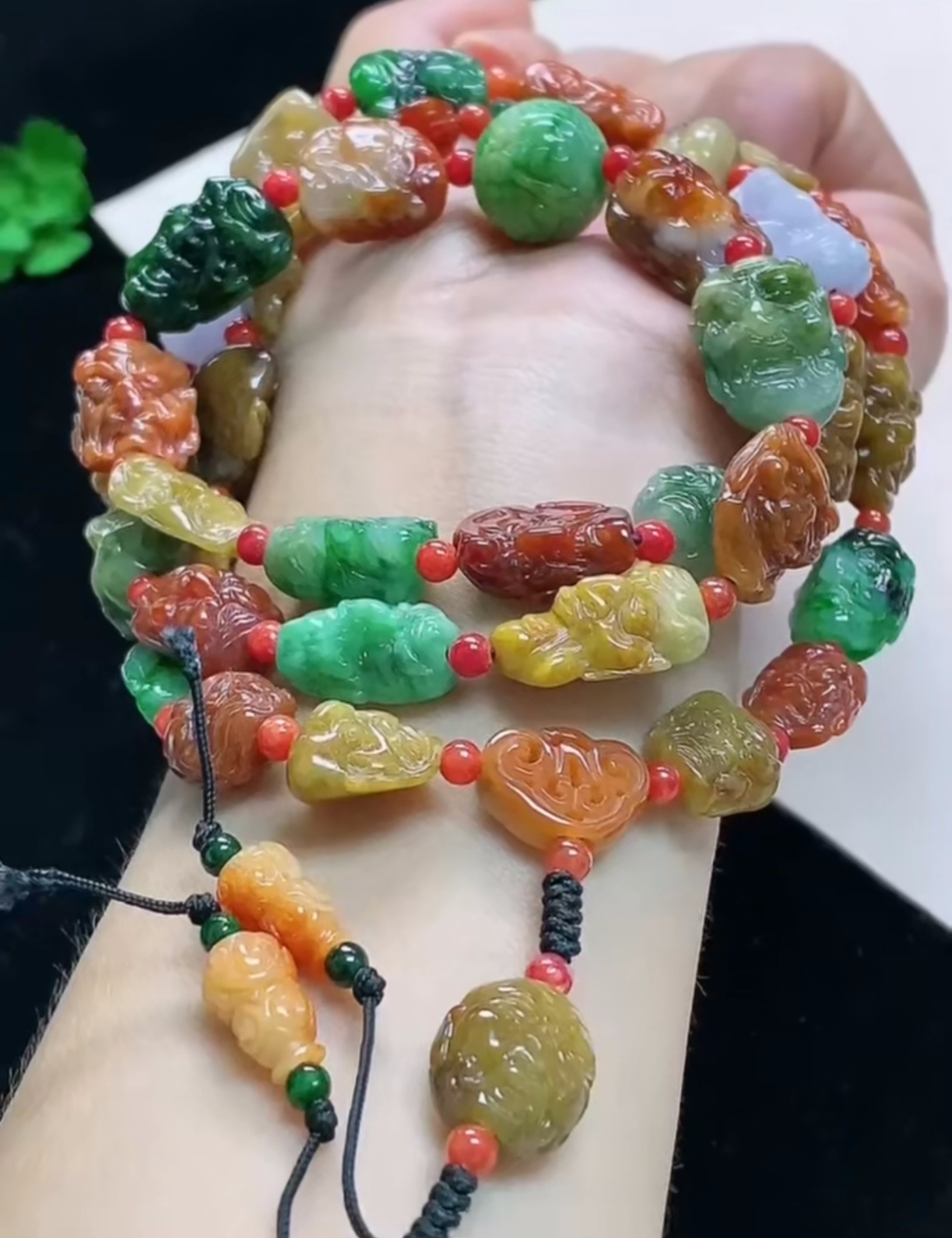 天然A货翡翠玉七彩罗汉手链佛珠七彩老矿料雕刻吉祥简约玉石手串