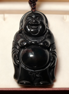 天然黑曜石弥勒佛吊坠男女款情侣笑佛大肚佛观音佛挂件菩萨生肖礼