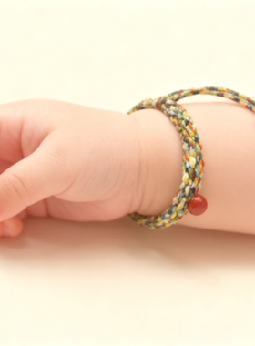 纯手工编织优质纯棉五彩五色绳手链婴儿宝宝款本命年幸运红绳手绳