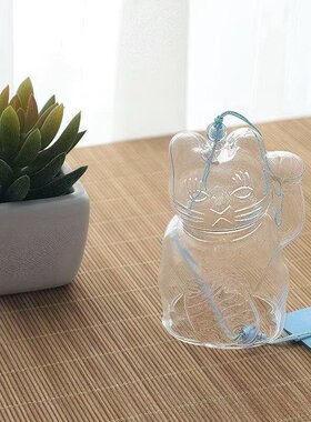叮铃招财猫透明玻璃风铃随风送福招好运添吉祥节日布置用品diy