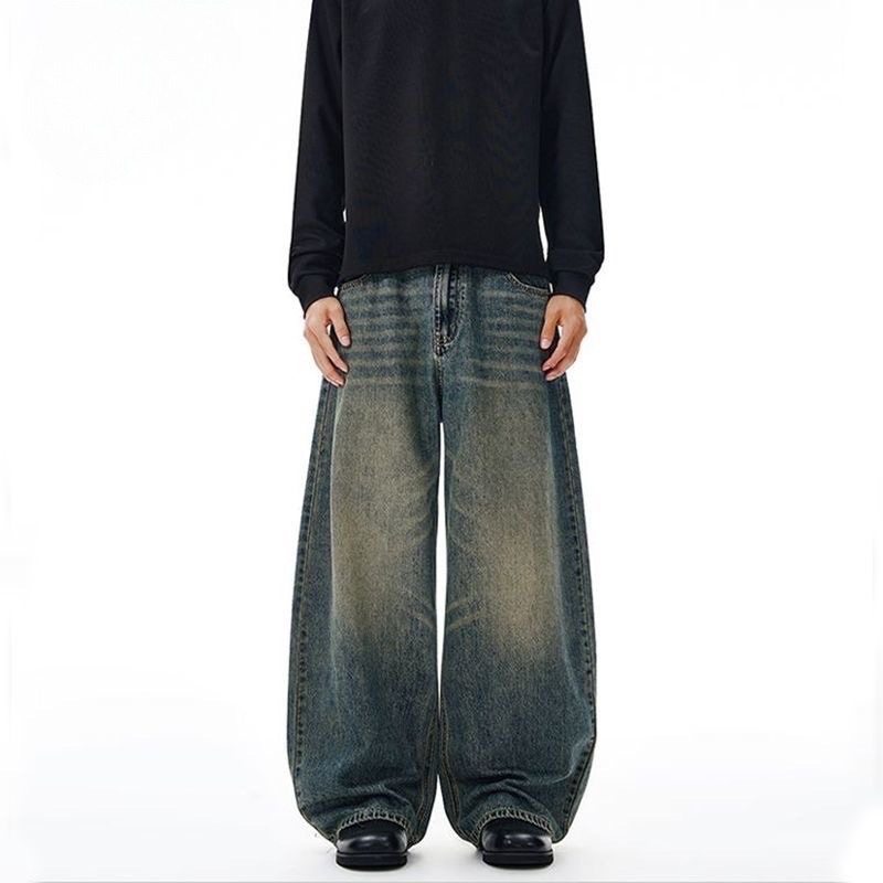 美式高街复古水洗做旧牛仔裤男宽松直筒阔腿拖地小万刀长裤子,男装,牛仔裤,淘宝优惠券,粉丝福利购,淘宝优惠卷