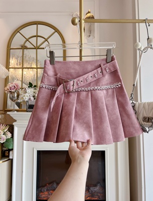 2025年秋冬原创重工镶钻百褶裙女装高腰显瘦皮裙百搭不规则半身裙