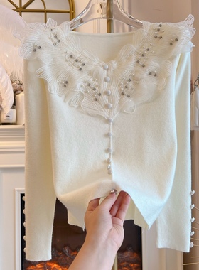 2024年冬季重工镶钻设计原创立体荷叶边修身显瘦打底毛衣针织女装