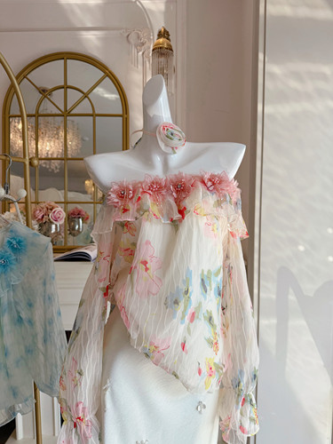 2026年辣妹小心机宽松套头荷叶边雪纺衫重工镶钻长袖气质衬衫女装