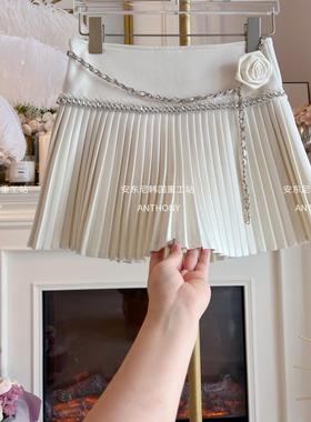 台湾货2025年春季新款时尚重工镶钻半身裙高腰显瘦气质百褶裙女装