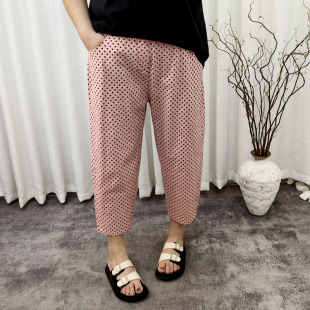 新款 女裤 大码 休闲九分裤 子 240斤胖mm显瘦减龄波点棉麻奶奶裤 夏季